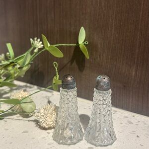 Vintage Cut Glass Salt and Pepper Shakers - Clear Glass